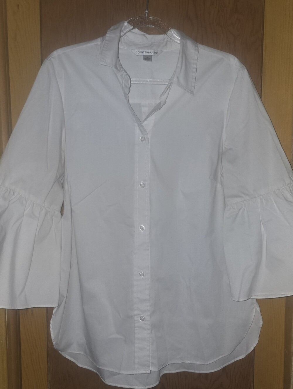 Counterparts new no tags womens medium white bell sleeve button down shirt top